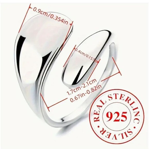 925 Sterling Silver Teardrop Wrap Ring Adjustable VIDEO - Picture 4 of 9
